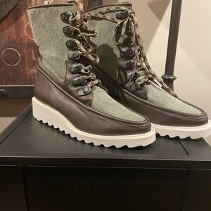 Free People Stylish Brown and Green Boots with White Soles. Size 39